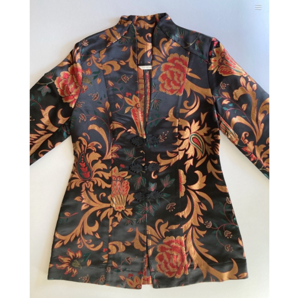 Soft Surroundings Jacket "Moon Dynasty" Black Floral Brocade NWOT XS 6 8 Bust 38 - Picture 2 of 13
